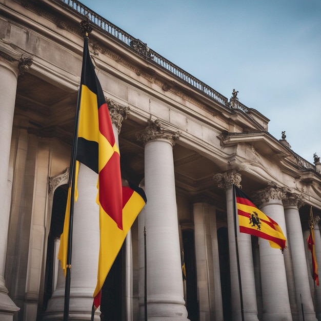 Belgian flags outside the Royal Palace background