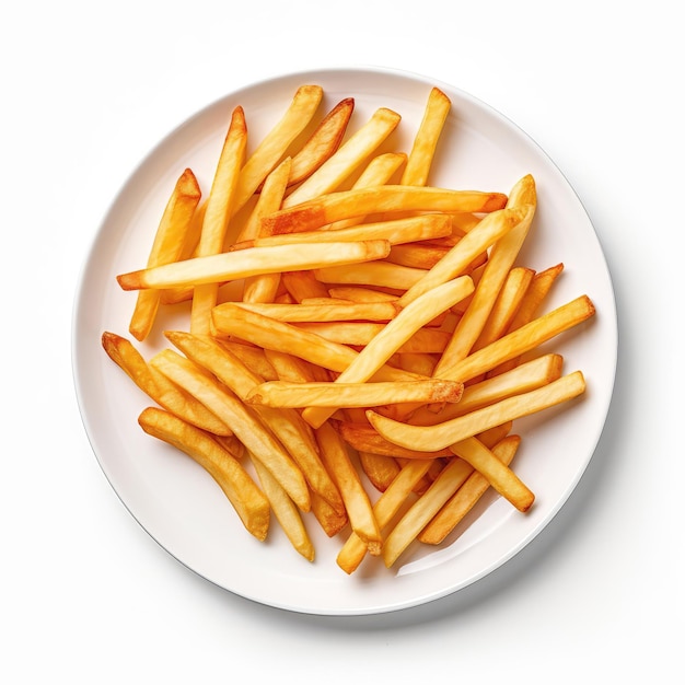 Belgian Fries Belgian Dish On Plate On White Background Directly Above View