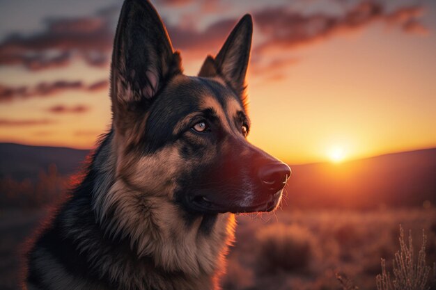 Belgian german shepherd malinois in the field in late sunny afternoon