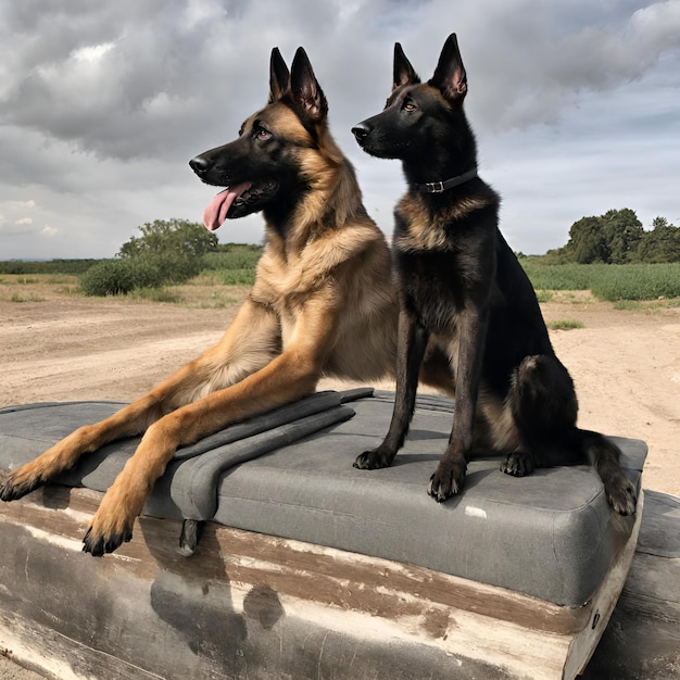 Photo belgian shepherd malinois on top of a lamborguini 2