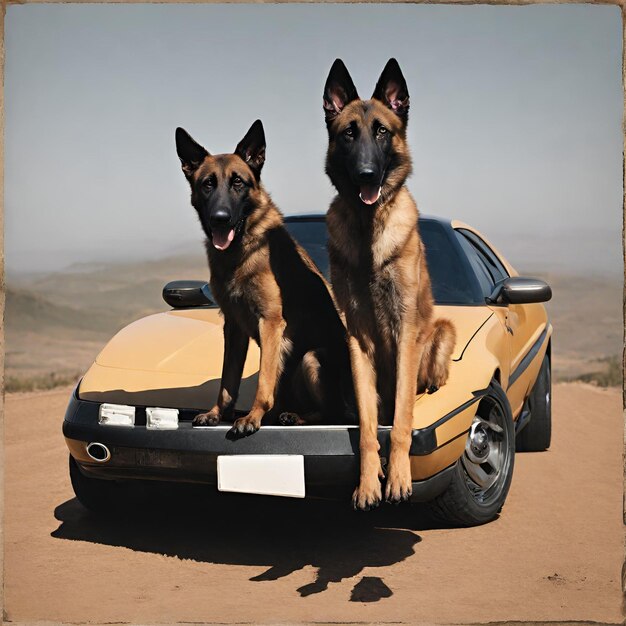 Photo belgian shepherd malinois on top of a lamborguini 7