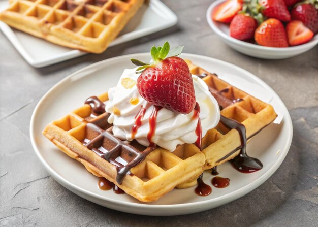 Photo belgian waffles light and crispy waffles topped 4k hd photo