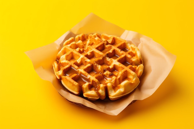 Belgian waffles tasty fast food street food for take away on yellow background