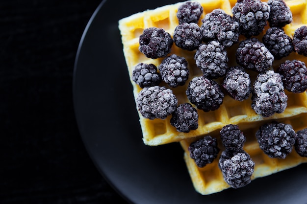 Belgian waffles with blackberry