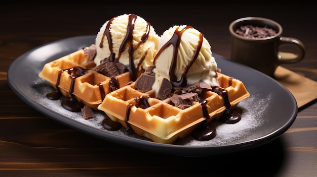 Foto waffle belga con gelato