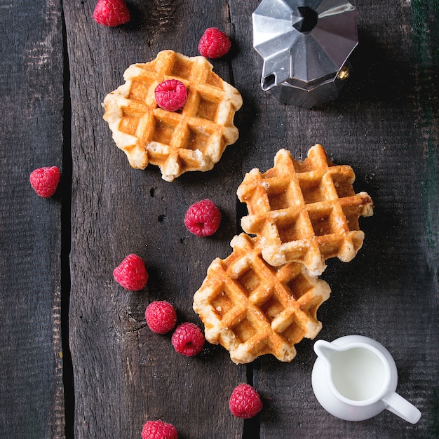 Belgian waffles with raspberries