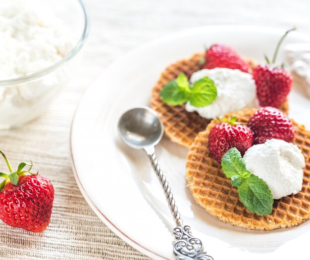 Belgian waffles with ricotta and strawberries