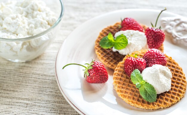 Belgian waffles with ricotta and strawberries