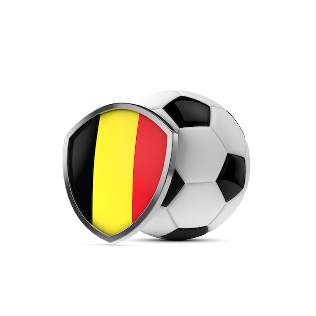 Foto belgië nationale vlag schild met een voetbal 3d-rendering