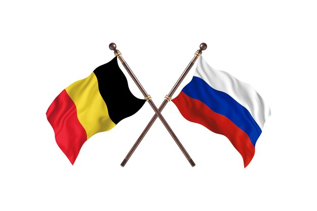 België versus Rusland twee landen vlaggen achtergrond