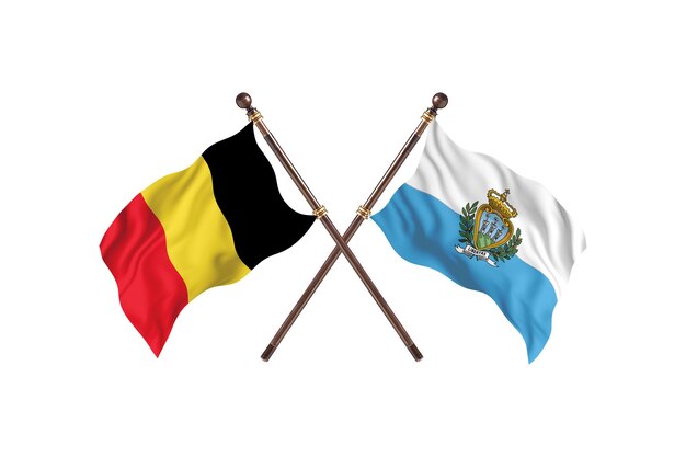 België versus San Marino twee landen vlaggen achtergrond