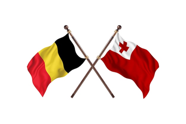 België versus Tonga twee landen vlaggen achtergrond