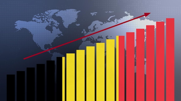 Foto belgische vlag op staafdiagramconcept met toenemende waarden economisch herstel en zaken verbeteren na crisis en andere catastrofes naarmate economie en bedrijven weer opengaan