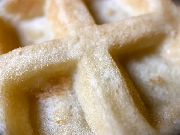 Belgische wafelclose-up van een gekookte wafel. Fotografie van desserts.