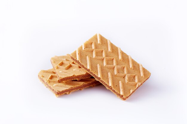 Foto belgische wafels met chocolade op witte achtergrond