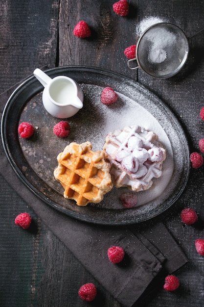 Belgische wafels met frambozen