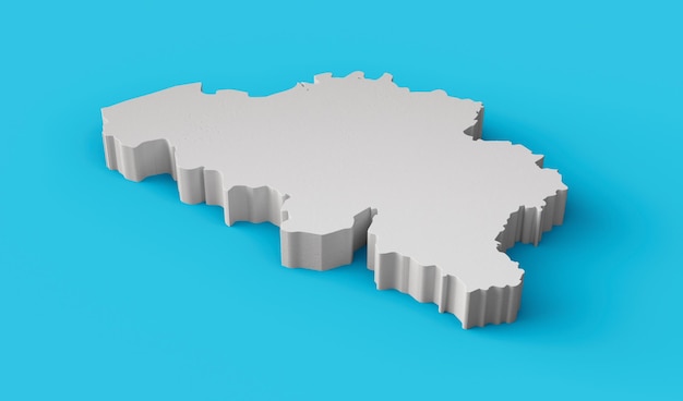 Belgium 3D map Geography Cartography and topology Sea Blue surface 3D illustration