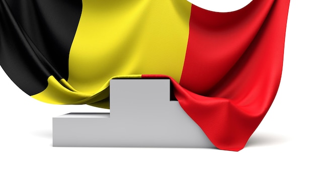 Belgium flag draped over a competition winners podium d render