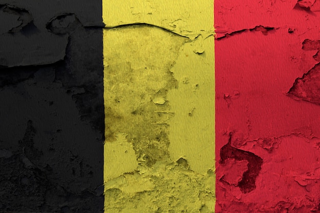 Belgium flag painted on the cracked concrete wall