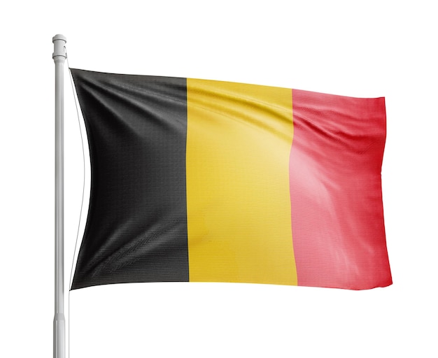 白い背景のベルギー国旗の柱