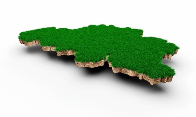벨기에 지도 토양 토지 지질학 단면 녹색 잔디와 바위 지상 질감 3d 일러스트와 함께