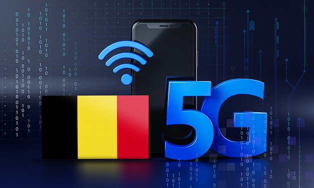 Belgio pronto per il concetto di connessione 5g. sfondo di tecnologia smartphone rendering 3d