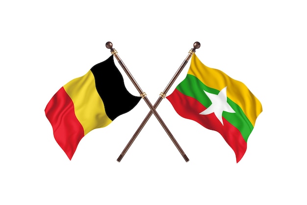 Belgium versus Burma Two Countries Flags Background