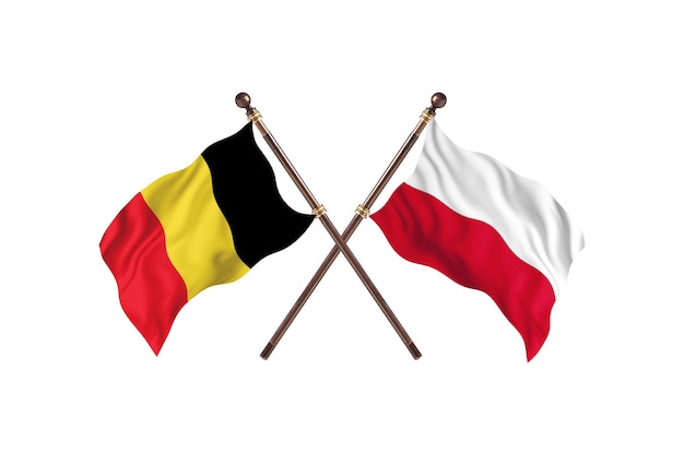 Belgium versus Poland Two Countries Flags Background