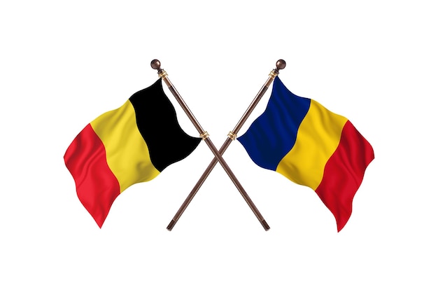 Belgium versus Romania Two Countries Flags Background