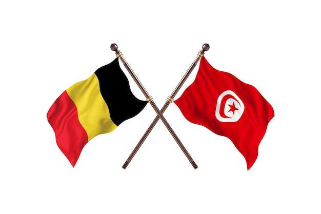 Belgium versus Tunisia Two Countries Flags Background