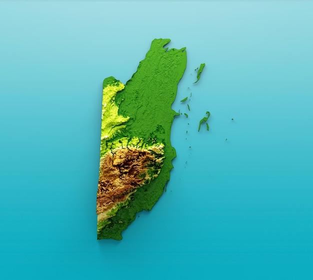 Belize Map Shaded relief Color Height map on the sea Blue Background 3d illustration