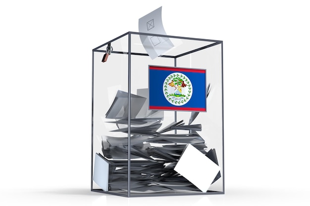 Belize stembus met stemmen en nationale vlag verkiezingsconcept 3D illustratie