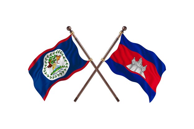 Belize versus Cambodia Two Countries Flags Background