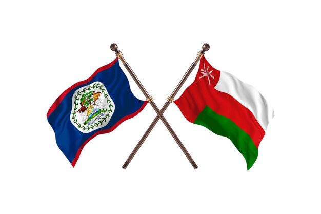 Belize versus Oman twee landen vlaggen achtergrond