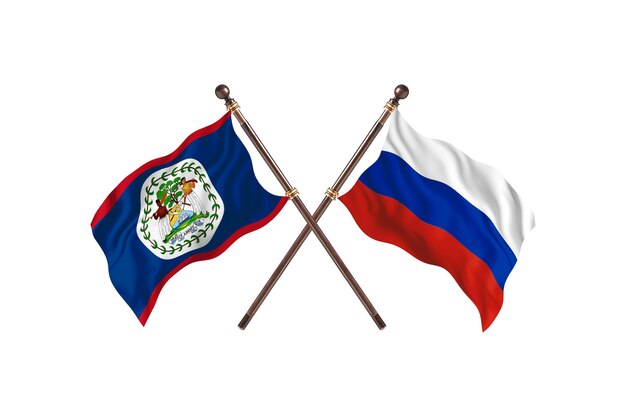 Belize versus Rusland twee landen vlaggen achtergrond