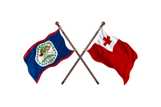 Belize versus Tonga Two Countries Flags Background