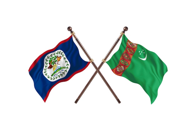 Belize versus Turkmenistan Two Countries Flags Background