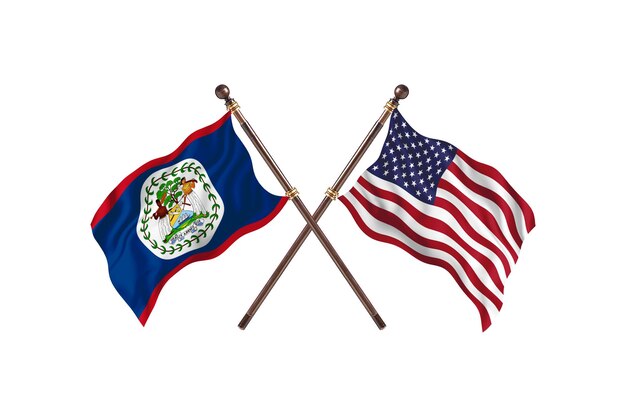 Belize versus United States of America Two Countries Flags Background