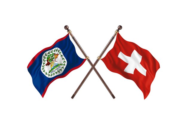 Belize versus Zwitserland twee landen vlaggen achtergrond