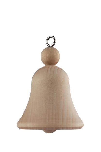 a bell carved from wood for painting with paint isolated on a white background