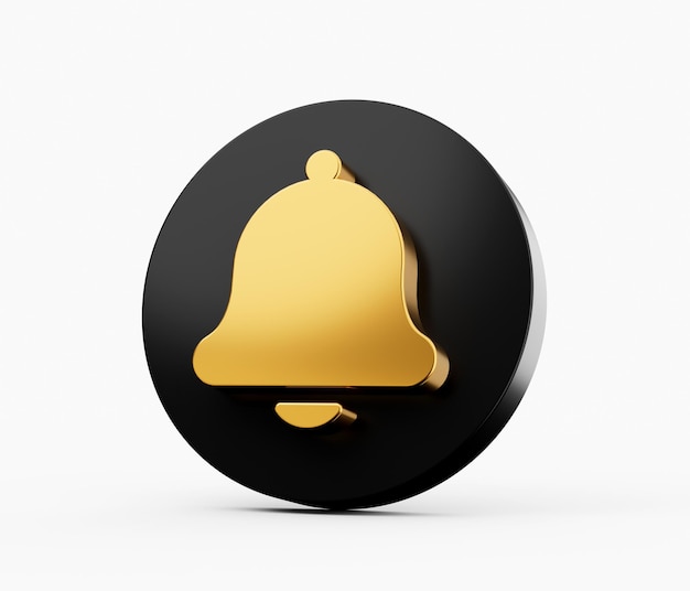 Bell icon on black icon with gold button 3d illustration