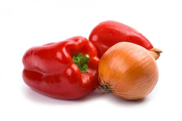 Bell pepper and onion isolated on white background