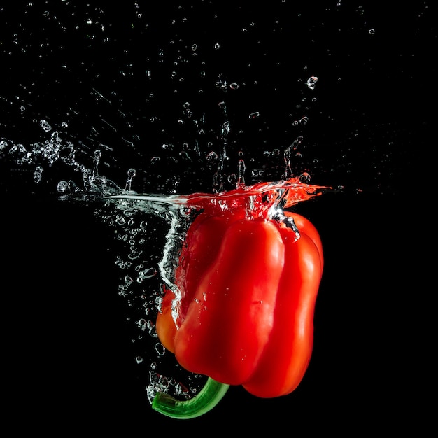 Bell pepper in water with splash