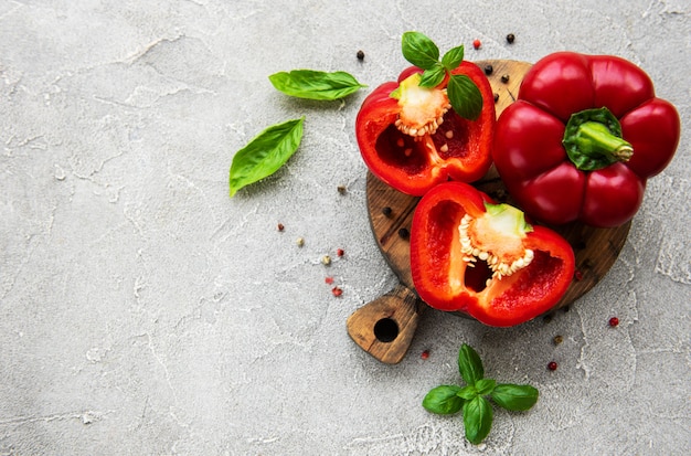 Bell peppers on a concrete surface