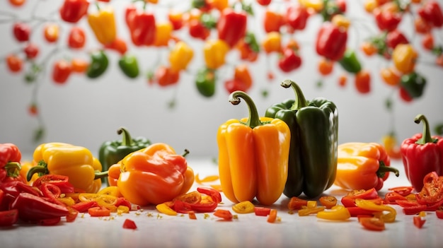 bell peppers on a table white background