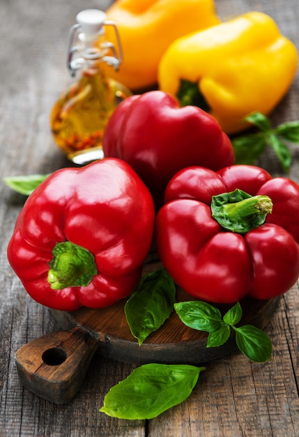 Bell peppers on a wooden 