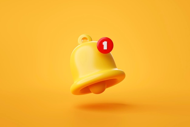 Bell reminder notification alert or alarm icon sign or symbol
for application website ui on yellow background 3d rendering
illustration