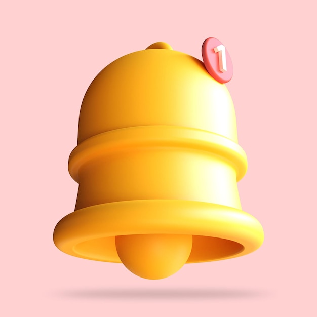 bell ringing icon notification bell with one new message social media reminder 3d render