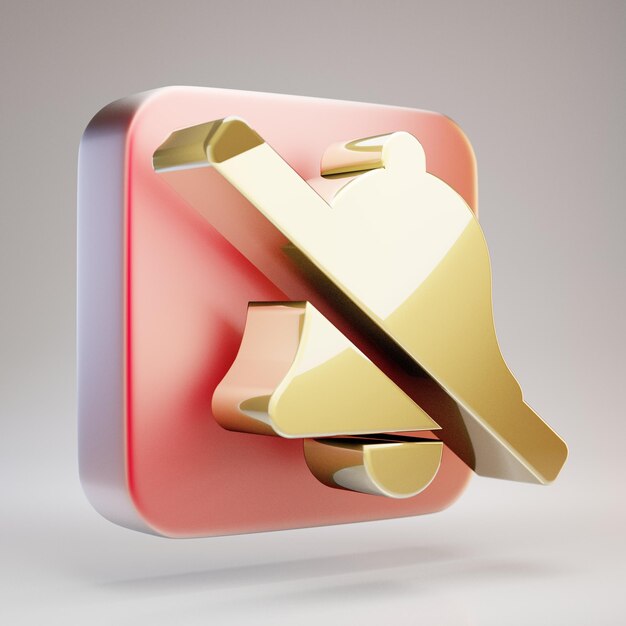 Bell Slash-pictogram. Golden Bell Slash-symbool op rode mat gouden plaat. 3D-gerenderde sociale mediapictogram.