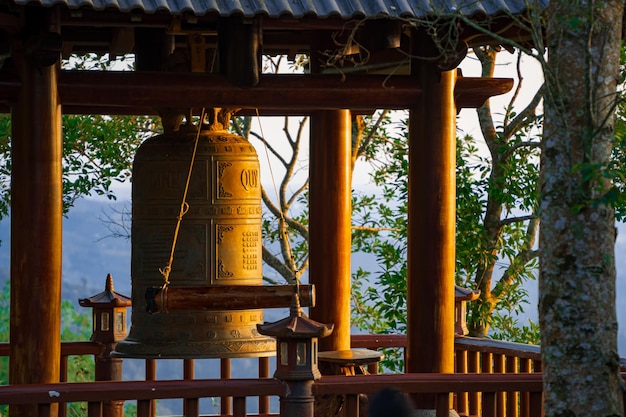 The bell tower at Linh Qui Phap An temple near Bao Loc town Lam Dong province Vietnam